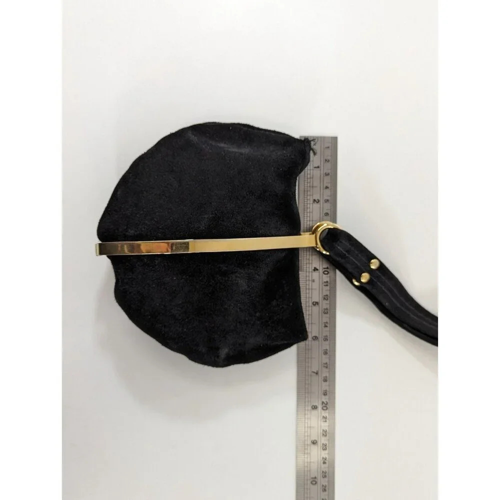 Goldco Italy Suede Sac Purse Clutch Handbag Black Small Bag Gold Metal Hardware - Picture 8 of 10